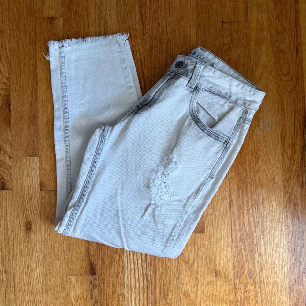 Zara Z1975 Distressed Jeans Women US 2 Gray Wash Raw Hem Y2K Style Grunge Denim